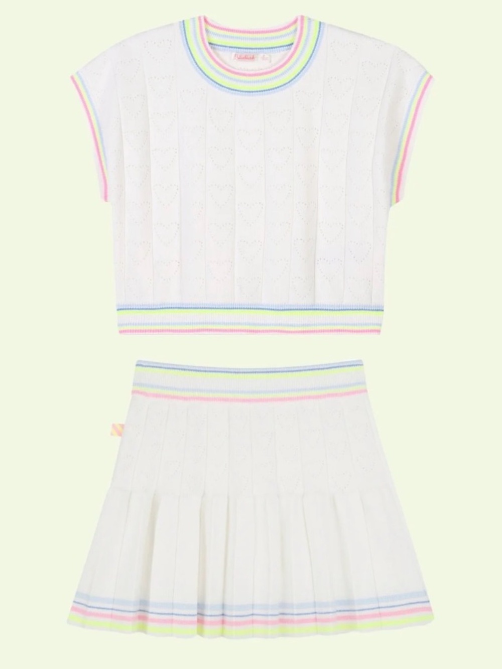 Billieblush White Knit Skirt with Pastel Trim